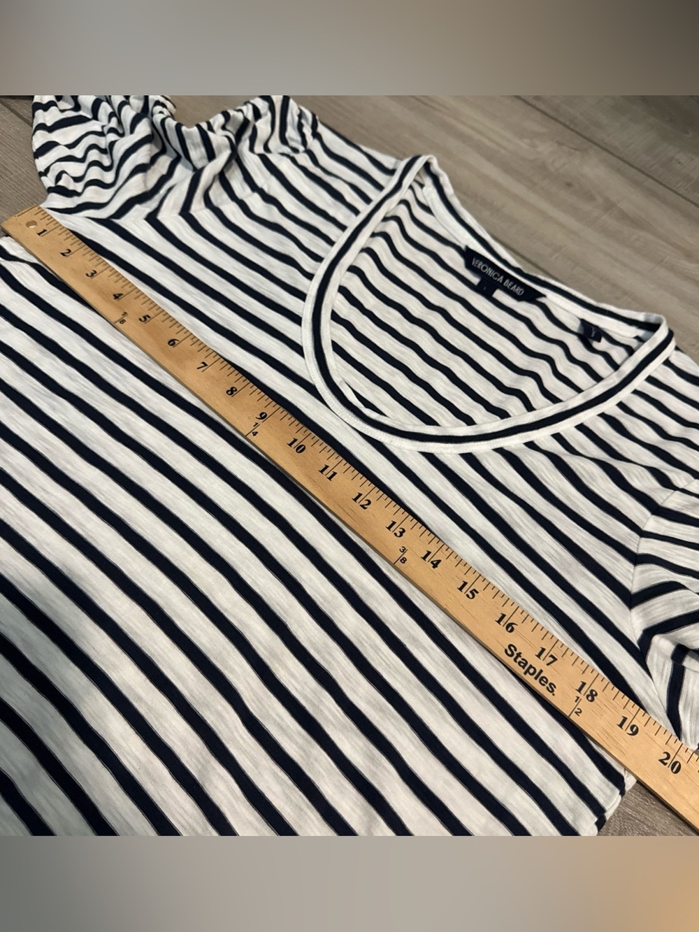 Veronica Beard Netto Striped Cotton T-Shirt Off White Marine Stripe Womens L - Picture 8 of 13